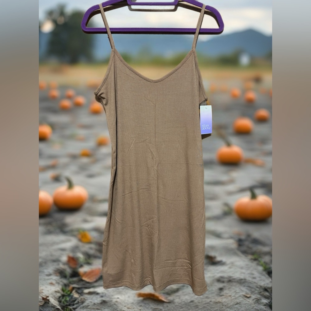 NWT Tan Brown Sleeveless Ribbed Knit Mini Dress Size Medium (runs large)